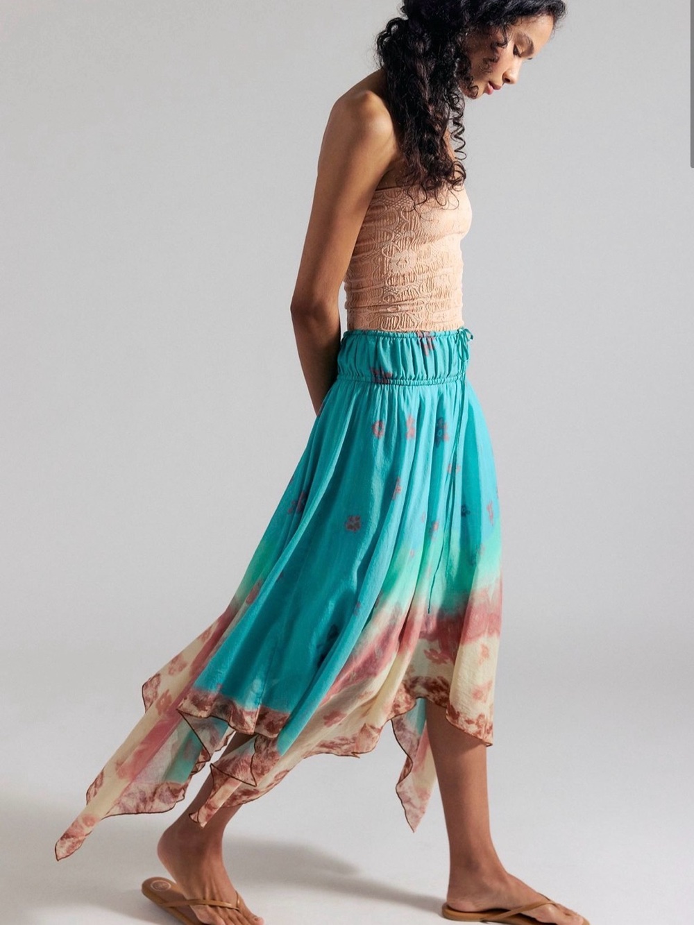 🆕Bnwt Free People Kaia Asymmetrical Ombre Handkerchief Hem Skirt